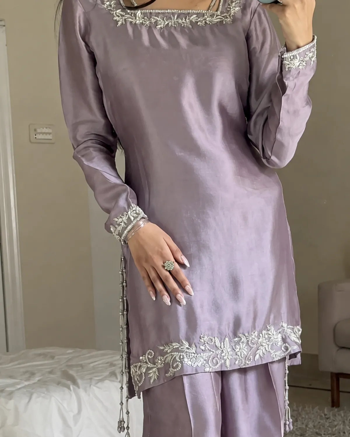 Russian Silk Party Wear – Silver Mist