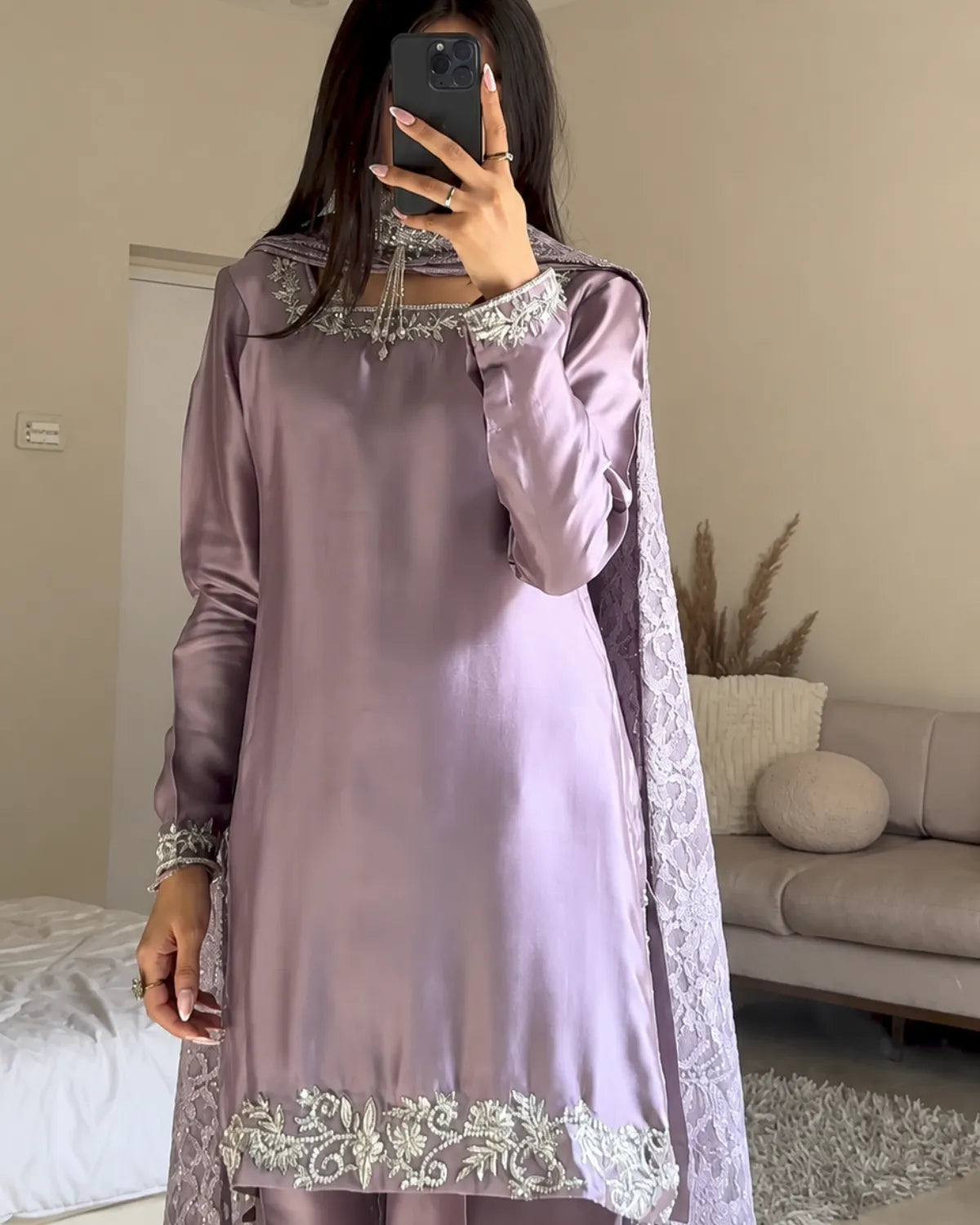 Russian Silk Party Wear – Silver Mist