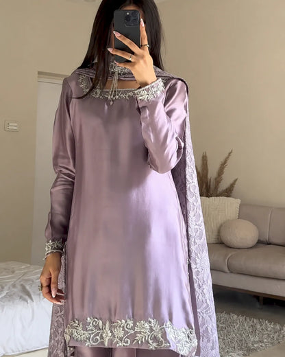 Russian Silk Party Wear – Silver Mist