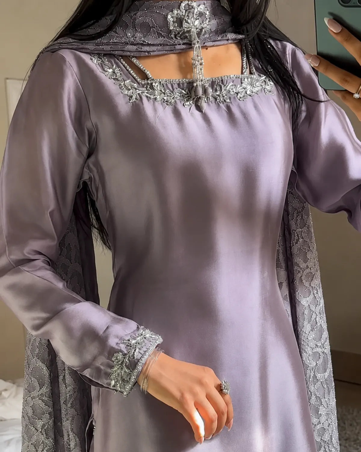 Russian Silk Party Wear – Silver Mist