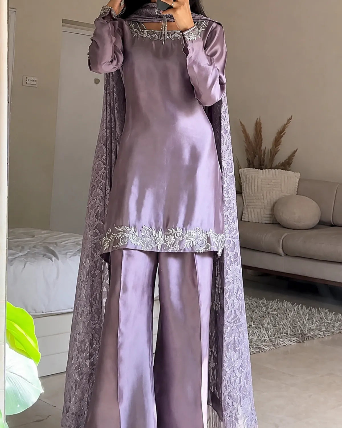 Russian Silk Party Wear – Silver Mist