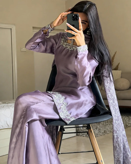 Russian Silk Party Wear – Silver Mist